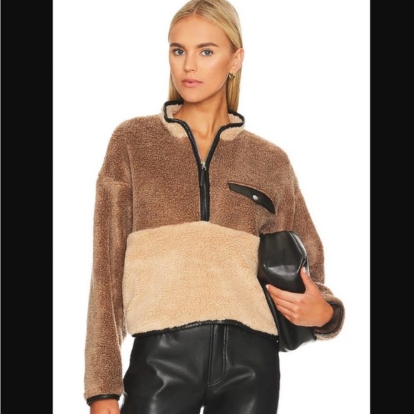Anine Bing Royce Two-Tone Sherpa Fleece Teddy Half-Zip Sweatshirt - Size Small - Picture 1 of 4